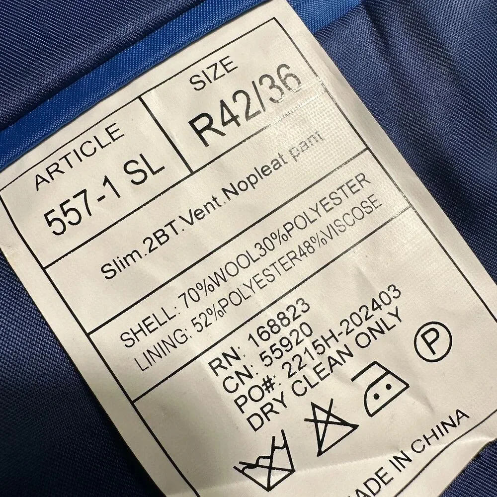 RENOIR Mens Blazer 42R Sport Coat Two Button Jacket Stretch Wool Blue Slim fit